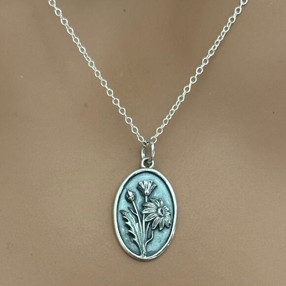 Sterling Silver Daisy Necklace -- April Birth Flower Necklace - Picture 1 of 5